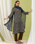Mirror Embroidered Rayon Kurta Set with Palazzo & Lace Dupatta