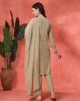 Solid Straight Cotton Kurta Set with Embroidery & Organza Dupatta