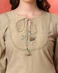 Solid Straight Cotton Kurta Set with Embroidery & Organza Dupatta