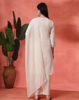 Cotton Kurta Set with Mesh-Lace Sleeves & Organza Dupatta