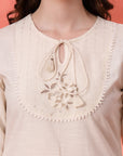 Cotton Kurta Set with Mesh-Lace Sleeves & Organza Dupatta