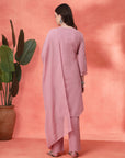 Solid Straight Cotton Kurta Set with Embroidery & Organza Dupatta