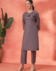 Cotton Kurta Set with Mesh-Lace Sleeves & Organza Dupatta