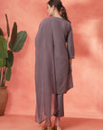 Cotton Kurta Set with Mesh-Lace Sleeves & Organza Dupatta