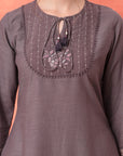 Cotton Kurta Set with Mesh-Lace Sleeves & Organza Dupatta
