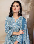 Paisley Printed A-Line Cotton Kurta Set with Sequin Detail & Printed Dupatta