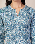Paisley Printed A-Line Cotton Kurta Set with Sequin Detail & Printed Dupatta