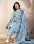 Paisley Printed A-Line Cotton Kurta Set with Sequin Detail & Printed Dupatta