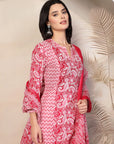 Sequin-Embellished Cambric Kurta Set with Striped Palazzo & Printed Dupatta