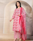 Sequin-Embellished Cambric Kurta Set with Striped Palazzo & Printed Dupatta