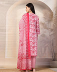 Sequin-Embellished Cambric Kurta Set with Striped Palazzo & Printed Dupatta