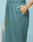 Solid Straight Viscose Rayon Kurta Set with Lakhnavi Embroidery & Bishop Sleeves