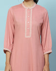 Solid Straight Viscose Rayon Kurta Set with Lakhnavi Embroidery & Bishop Sleeves