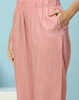 Solid Straight Viscose Rayon Kurta Set with Lakhnavi Embroidery & Bishop Sleeves