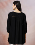 Solid A-Line Viscose Rayon Tunic with Mirror Embroidery