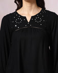 Solid A-Line Viscose Rayon Tunic with Mirror Embroidery