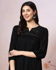Solid A-Line Viscose Rayon Tunic with Mirror Embroidery