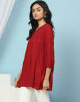 Solid A-Line Viscose Rayon Tunic with Mirror Embroidery