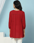 Solid A-Line Viscose Rayon Tunic with Mirror Embroidery