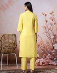 Mandarin Collar Cotton Kurta Set with Thread Embroidery & Lace Hem Palazzo