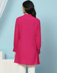 Solid A-Line Viscose Rayon Tunic with Embroidery & Lace Cuff
