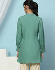 Viscose Rayon Kurti with Embroidered Placket & Lace-Trimmed Sleeves
