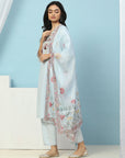 Solid Straight Cotton Kurta Set with Embroidery & Printed Dupatta