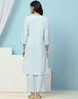 Solid Straight Cotton Kurta Set with Embroidery & Printed Dupatta