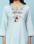 Solid Straight Cotton Kurta Set with Embroidery & Printed Dupatta