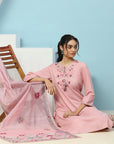 Cotton Kurta Set with Dori Tassels, Embroidered Yoke & Printed Dupatta