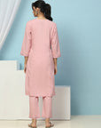 Cotton Kurta Set with Dori Tassels, Embroidered Yoke & Printed Dupatta