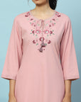 Cotton Kurta Set with Dori Tassels, Embroidered Yoke & Printed Dupatta