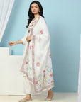 Cotton Kurta Set with Dori Tassels, Embroidered Yoke & Printed Dupatta