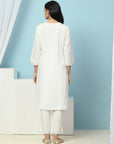 Cotton Kurta Set with Dori Tassels, Embroidered Yoke & Printed Dupatta