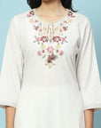 Cotton Kurta Set with Dori Tassels, Embroidered Yoke & Printed Dupatta