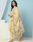 Cotton Kurta Set with Dori Tassels, Embroidered Yoke & Printed Dupatta