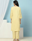 Cotton Kurta Set with Dori Tassels, Embroidered Yoke & Printed Dupatta