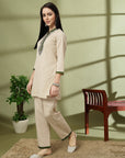 Solid Cotton Kurta Set with Thread Embroidery