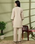 Solid Cotton Kurta Set with Thread Embroidery