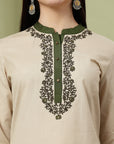 Solid Cotton Kurta Set with Thread Embroidery
