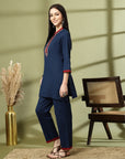 Solid Cotton Kurta Set with Thread Embroidery
