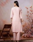 Embroidered Cotton Kurta Set with Tie-Up Neck & Lace-Trimmed Dupatta