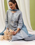 Embroidered Cotton Kurta Set with Tie-Up Neck & Lace-Trimmed Dupatta