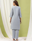 Embroidered Cotton Kurta Set with Tie-Up Neck & Lace-Trimmed Dupatta