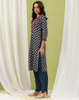 Ethnic Motif Printed Straight Kurta Set with Thread Embroidery
