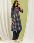 Ethnic Motif Printed Straight Kurta Set with Thread Embroidery