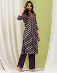 Ethnic Motif Printed Straight Kurta Set with Thread Embroidery
