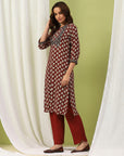Ethnic Motif Printed Straight Kurta Set with Thread Embroidery