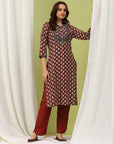 Ethnic Motif Printed Straight Kurta Set with Thread Embroidery