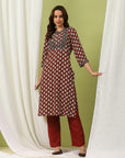 Ethnic Motif Printed Straight Kurta Set with Thread Embroidery